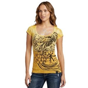 Key Closet Coi Fish Women’s Yellow Gold Crystal Studded Short Sleeve Size Small